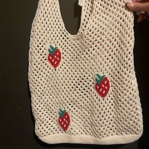 crocheted strawberry tote bag
